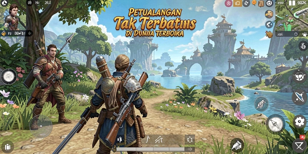 Screenshot gameplay 99ZK menampilkan petualangan di dunia yang luas dan menakjubkan.