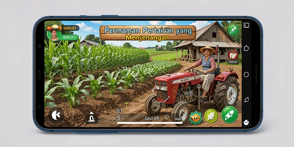 Screenshot gameplay BARU01 yang menampilkan aktivitas pertanian yang seru.