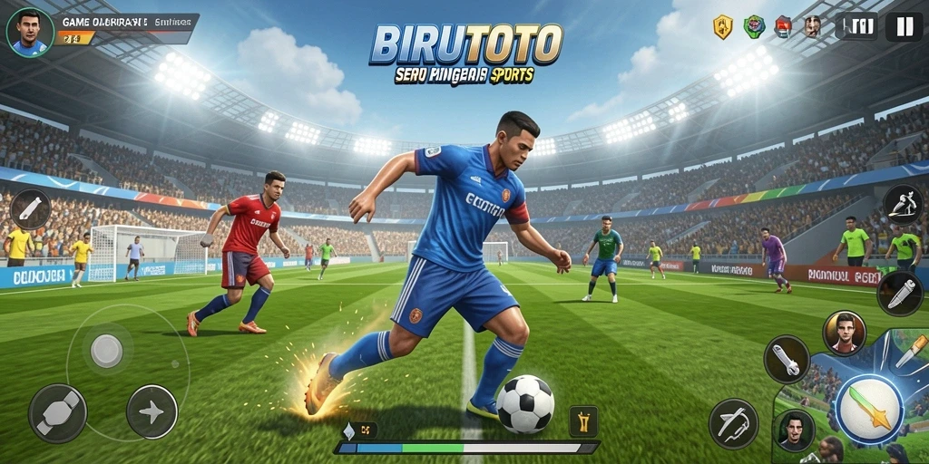 Tangkapan layar utama BIRUTOTO menampilkan gameplay seru dengan aksi olahraga yang mendebarkan.