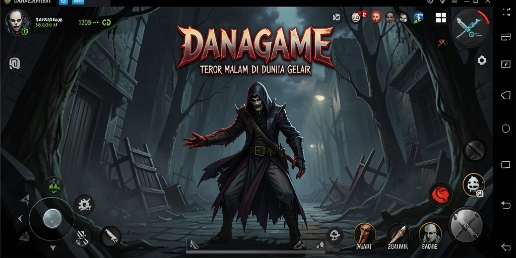 Screenshot permainan <strong>DANAGAME</strong> menampilkan suasana mencekam di dalam hutan angker.