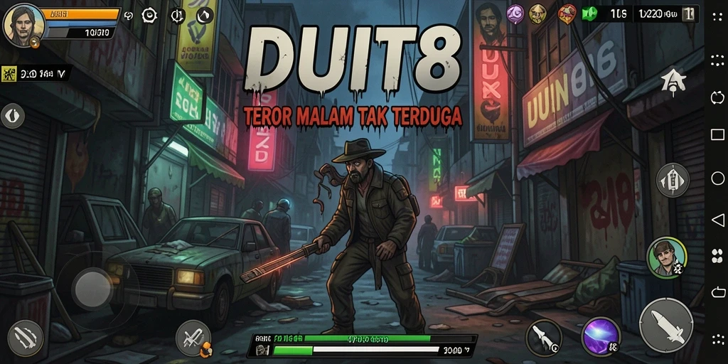 Screenshot utama DUIT8 menampilkan momen menakutkan dalam gameplay.