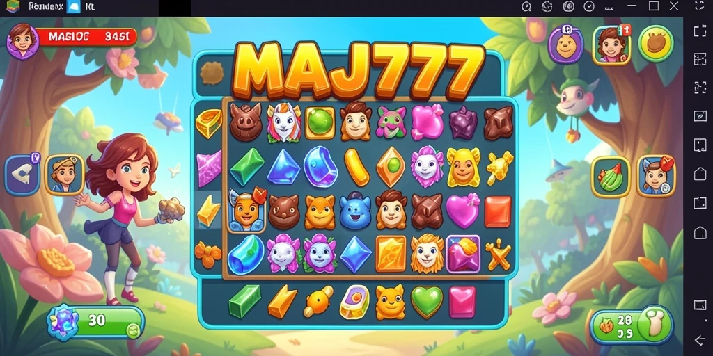 Tampilan gameplay colorful di MAJ777 dengan berbagai tantangan Match-3.
