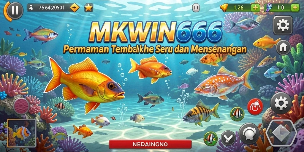 Tampilan gameplay seru di MKWIN666 dengan menembak ikan.