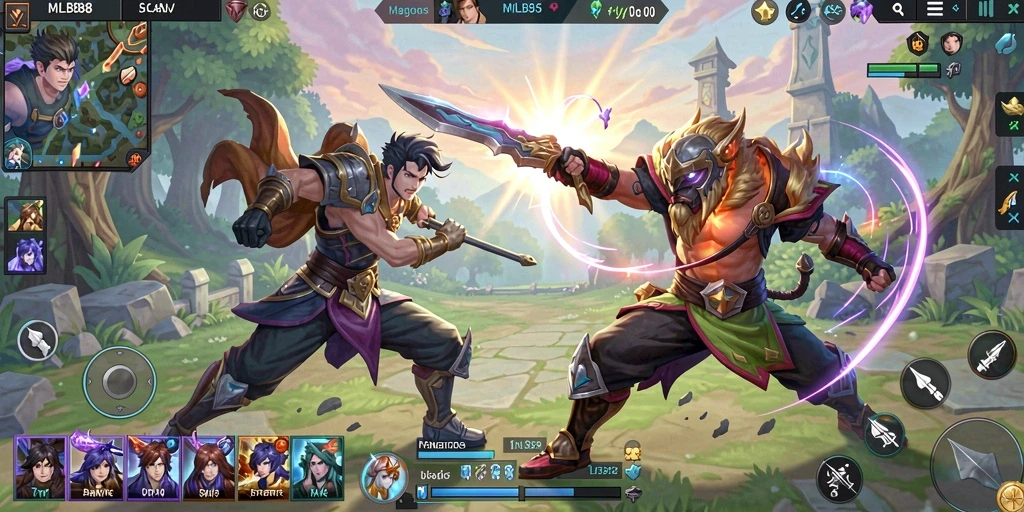 Tampilan aksi dramatis dari gameplay MLBB8 yang menegangkan.