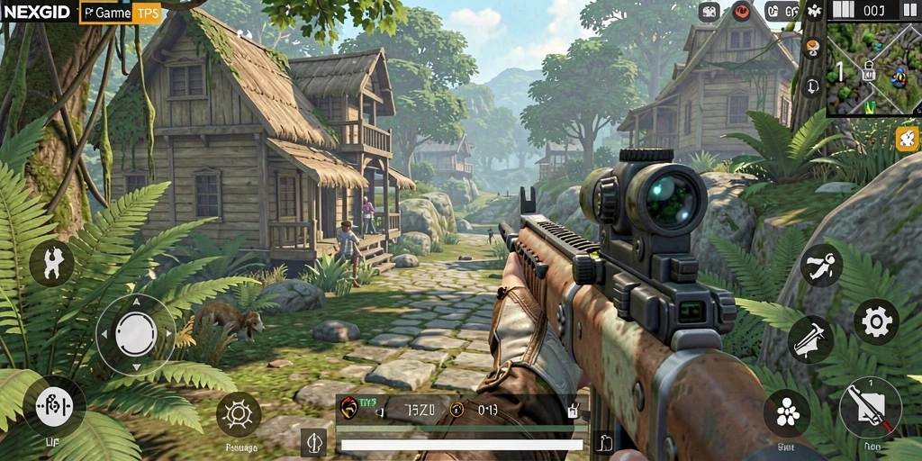 Screenshot gameplay NEXGID menampilkan aksi seru di lingkungan yang detail.