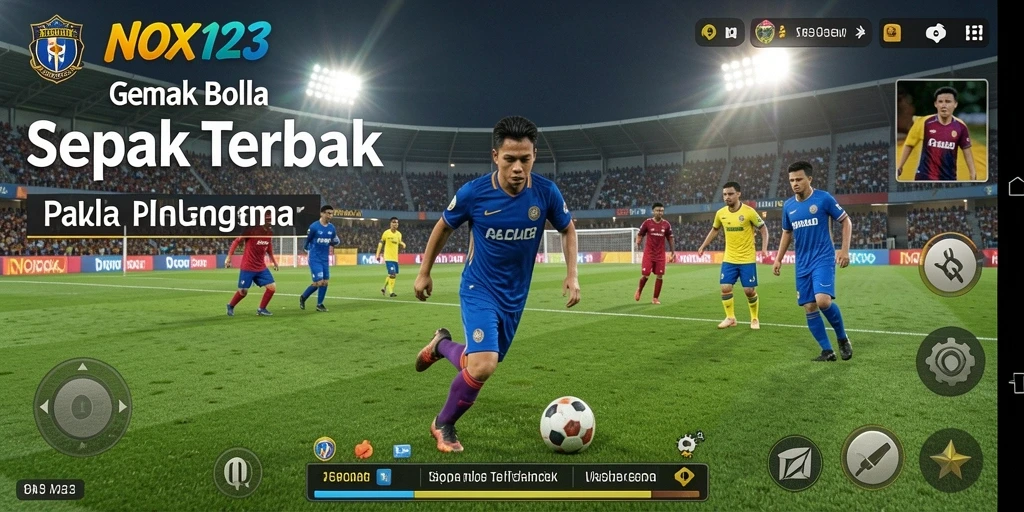 Gameplay mendebarkan dari NOX123 yang menampilkan aksi sepak bola.