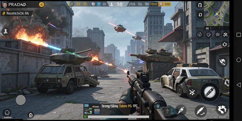 Tampak adegan intens gameplay PRADA4D dalam pertempuran FPS.