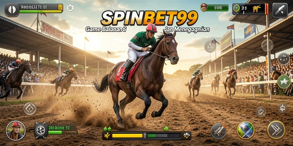 Tampilan gameplay <strong>SPINBET99</strong> yang seru dalam balapan cepat.