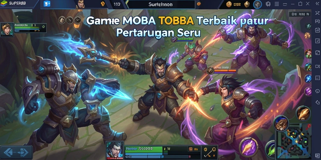 Gameplay MOBA epik dengan pertarungan taktis dan karakter unik.