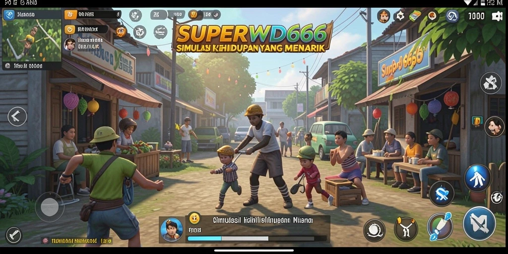 Tampilan gameplay menarik dari SUPERWD666 yang menonjolkan kehidupan virtual.