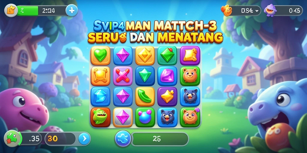 Screenshot utama gameplay SVIP4 yang menampilkan momen-momen seru Match-3.