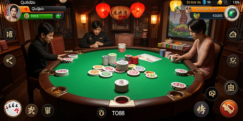 Screenshot gameplay TO88 menampilkan aksi seru permainan QiuQiu.
