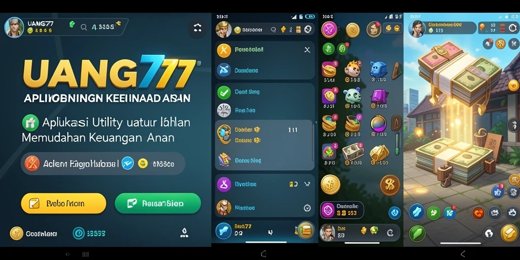 Tangkapan layar utama UANG77 menunjukkan antarmuka aplikasi keuangan yang intuitif.