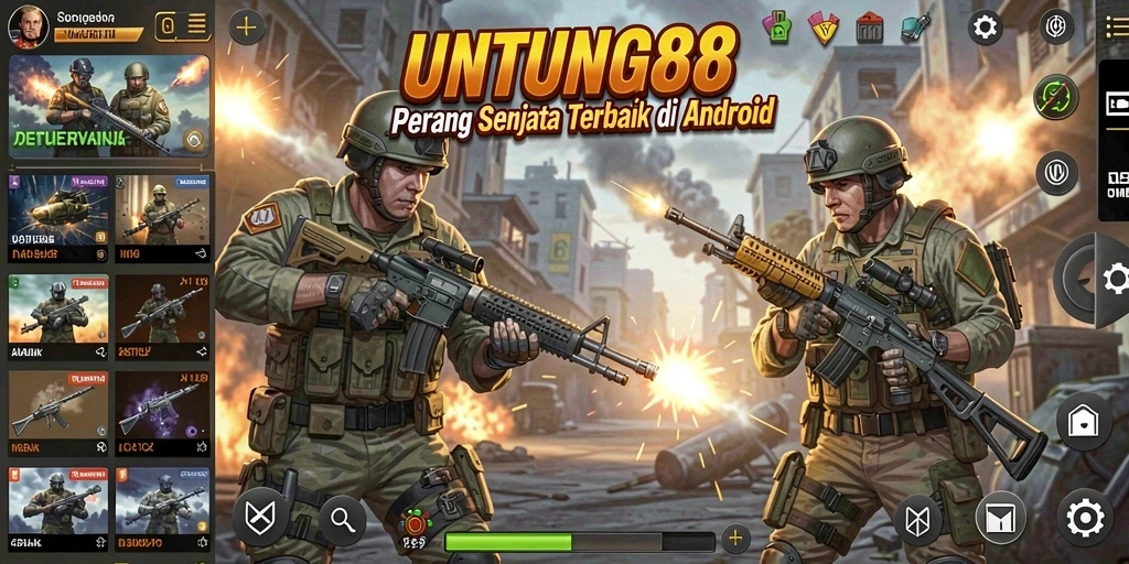 Screenshot gameplay UNTUNG88 menampilkan pertarungan intens di medan perang FPS.