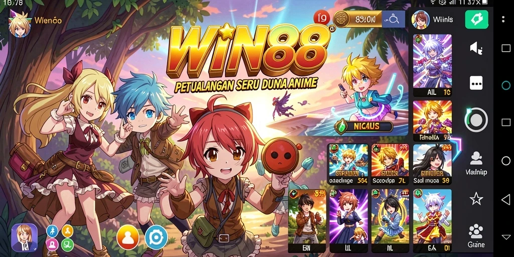 Tampilan gameplay WIN88 yang memukau dengan karakter anime yang berwarna.