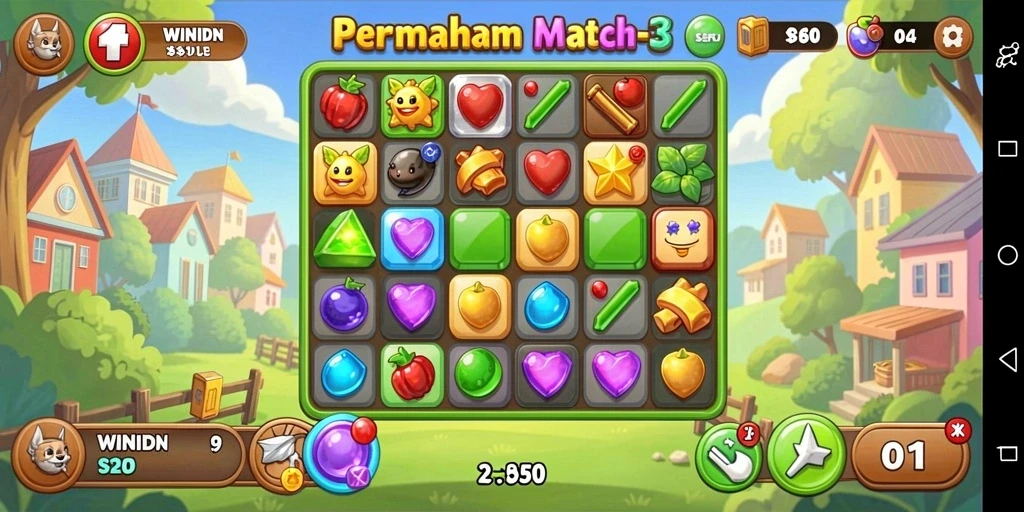 Tangkapan layar gameplay WINIDN dengan elemen Match-3 yang seru.